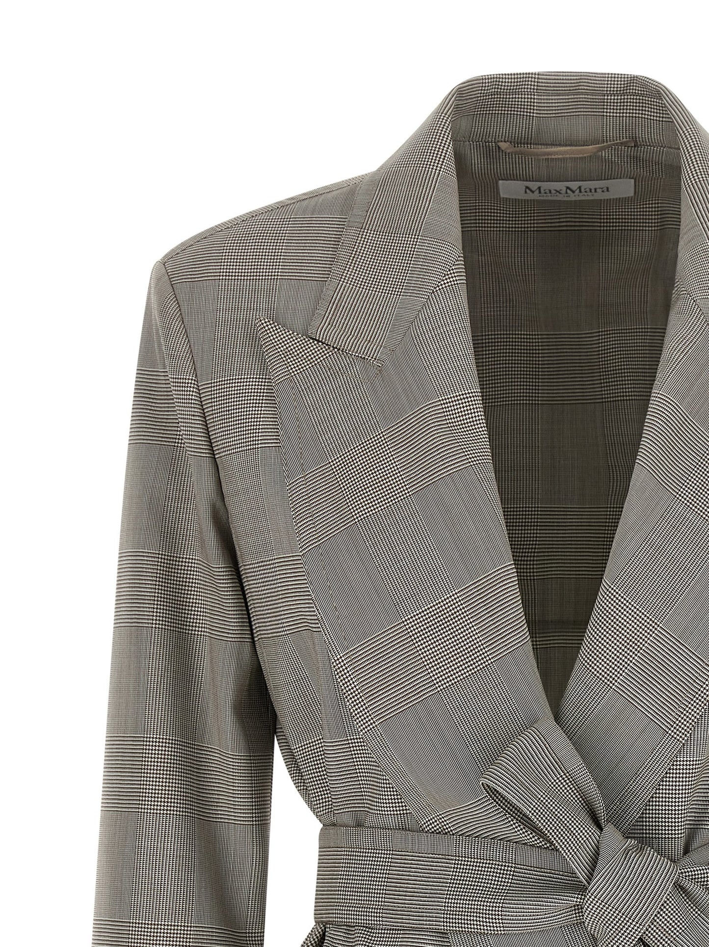 Blazer by Max Mara for women in virgin wool brown & gray showcases a discerning silhouette, elegantly detailed with a sophisticated wrap neckline and premium for a truly discerning finish.