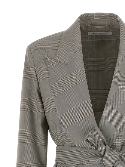 Blazer by Max Mara for women in virgin wool brown & gray showcases a discerning silhouette, elegantly detailed with a sophisticated wrap neckline and premium for a truly discerning finish.