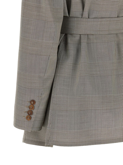Blazer by Max Mara for women in virgin wool brown & gray presents a distinguished silhouette, detailed with a distinguished wrap neckline and distinctive for a truly sophisticated finish.