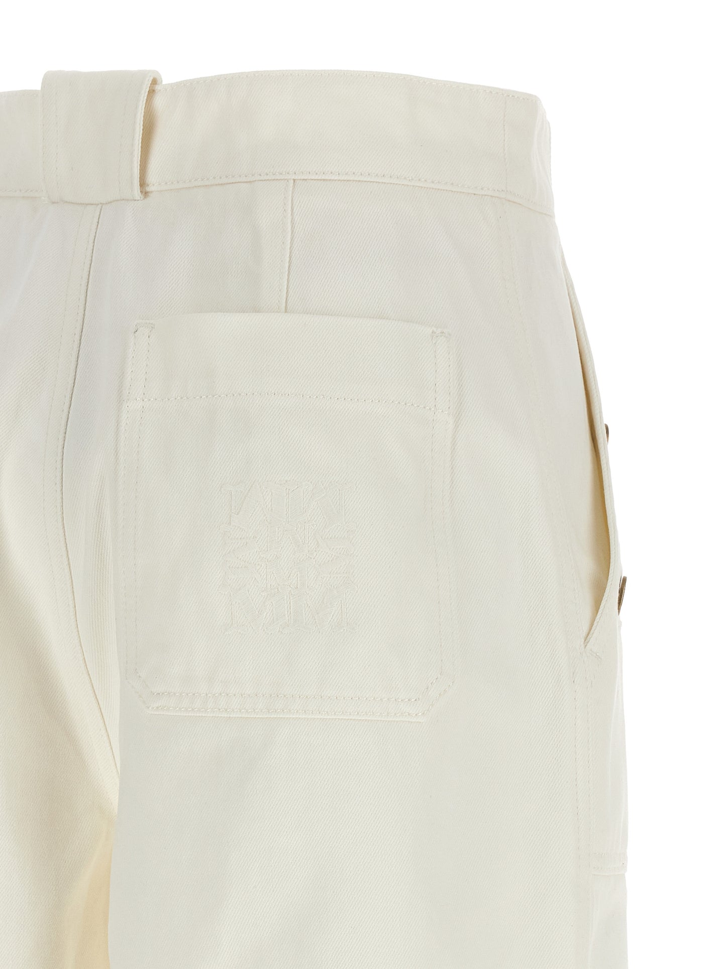 Trousers by Max Mara for women in cotton cream, white & monogram features an on trend silhouette, showcasing a sophisticated flared & wide with a long and high rise for an on trend finish.