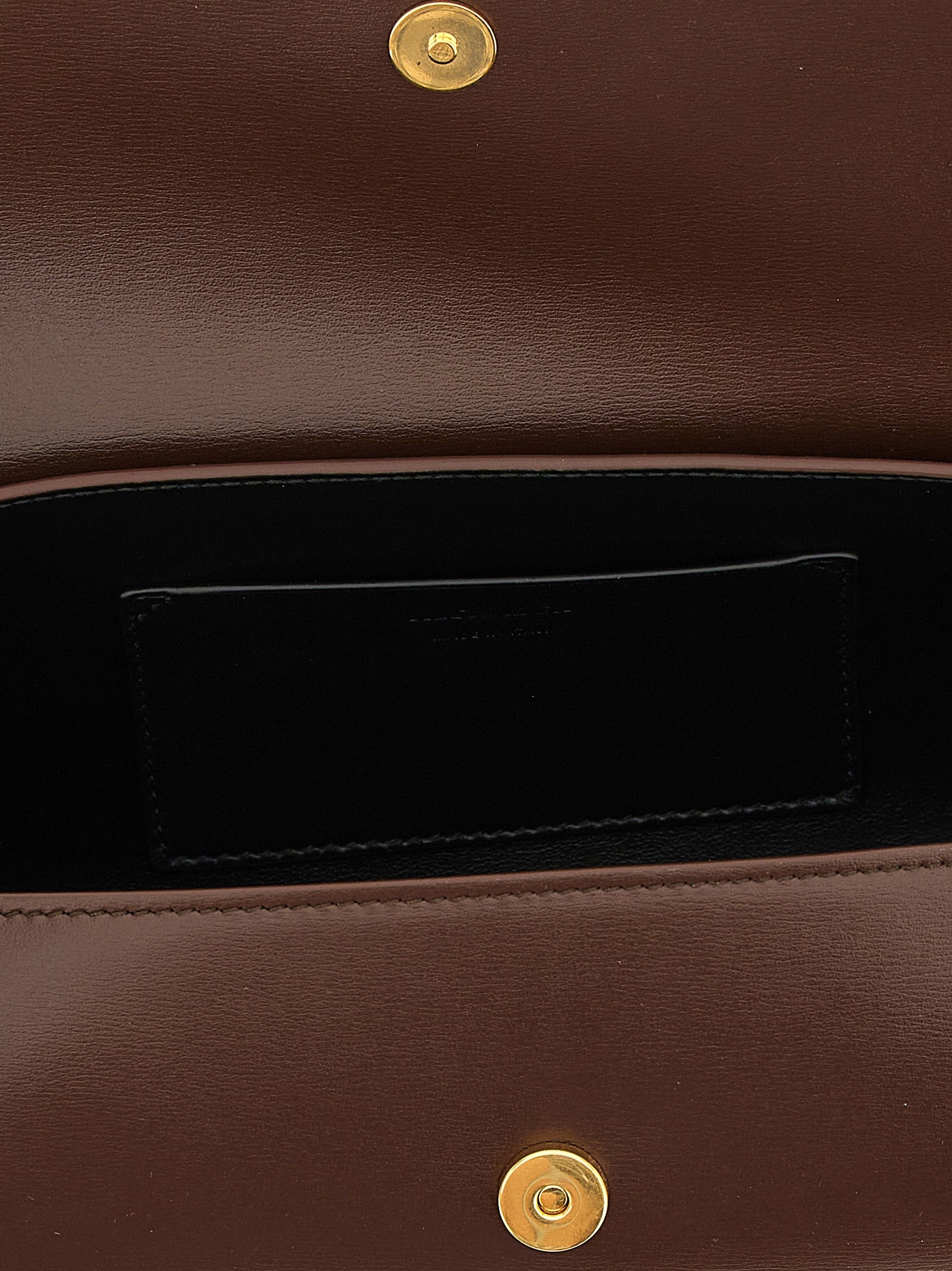 Small Shoulder Bag by Jil Sander for women in calfskin leather brown & gold showcases a statuesque silhouette, artfully detailed with a secure magnetic, buckle & button, organized , and versatile shoulder-strap & adjustable-strap for a statuesque look.