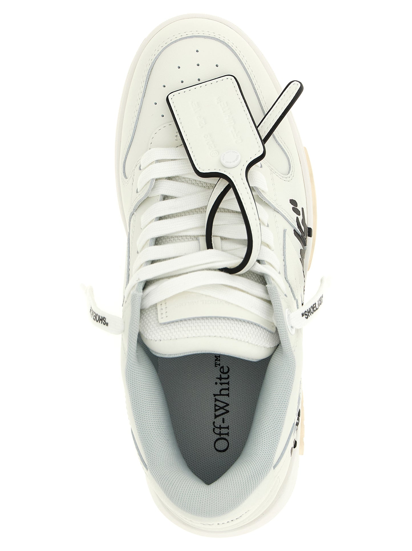 Athletic Sneakers by Off-White for women in calfskin leather & polyester bicolour, black, white, patterned & signature showcases a architectural silhouette, artfully capturing the essence of the Women's Athletic Calfskin Leather & Polyester Sneakers with its signature architectural athletic style construction.