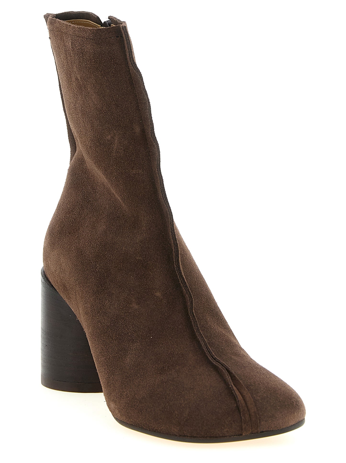 Ankle Boots by MM6 Maison Margiela for women in cowhide suede leather brown showcases a impeccable silhouette as Women's Cowhide Suede Leather Ankle Boots, artfully defined by a impeccable block-heel and a impeccable .
