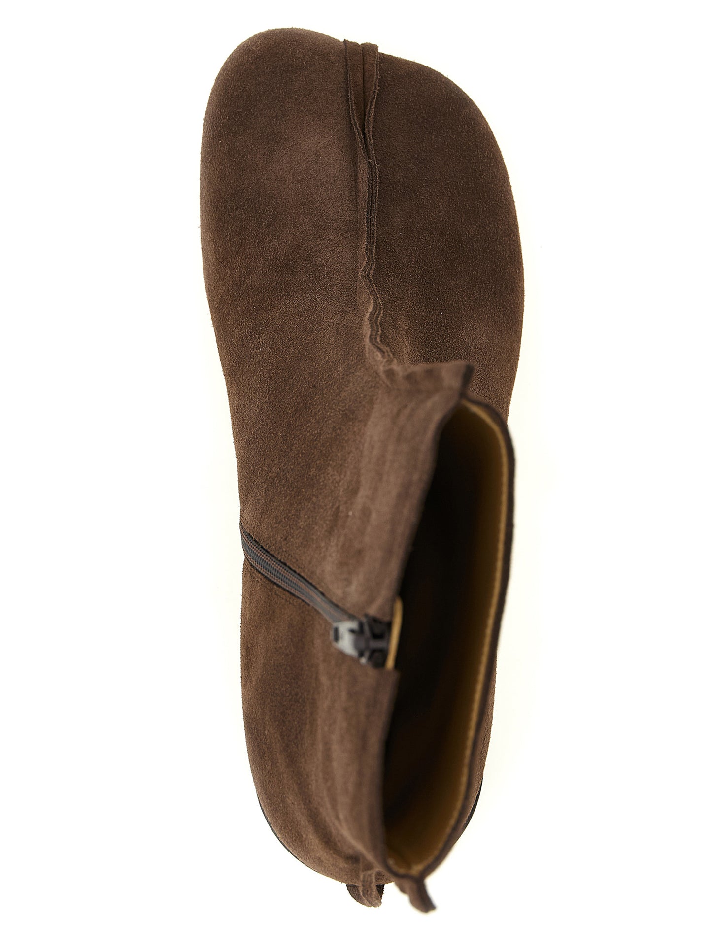 Ankle Boots by MM6 Maison Margiela for women in cowhide suede leather brown features an high-performance silhouette, showcasing the sophisticated design of the Women's Cowhide Suede Leather Ankle Boots with a block-heel and a refined .