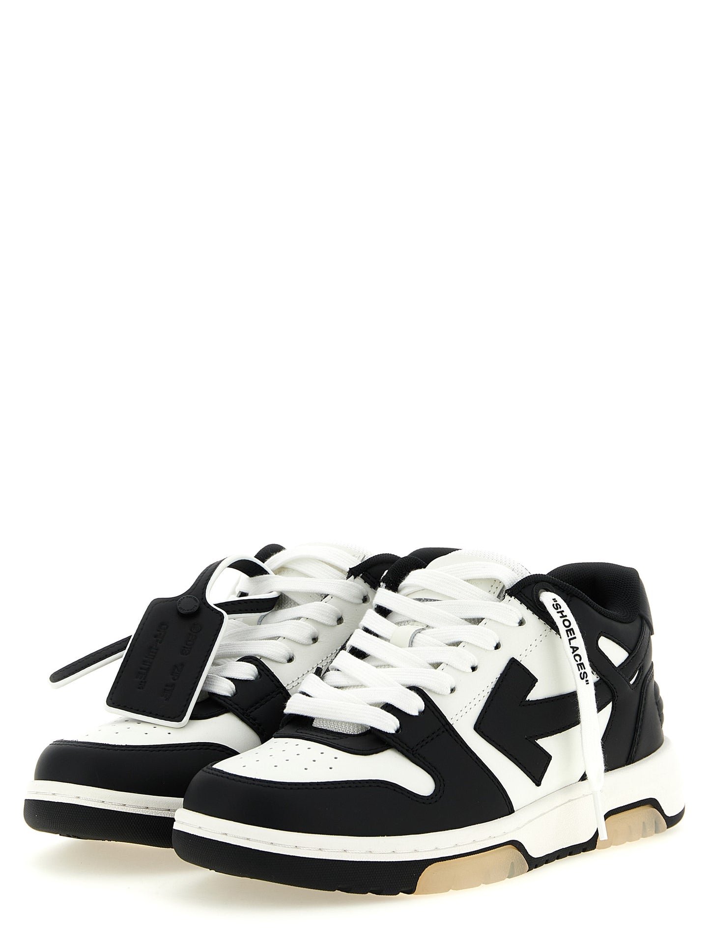 Sneakers by Off-White for women in polyester & calfskin leather bicolour, black, white, patterned & signature features an versatile design from the Women's Low Top Polyester & Calfskin Leather Sneakers collection, highlighting a versatile low-top style for a premium, high-fashion look.