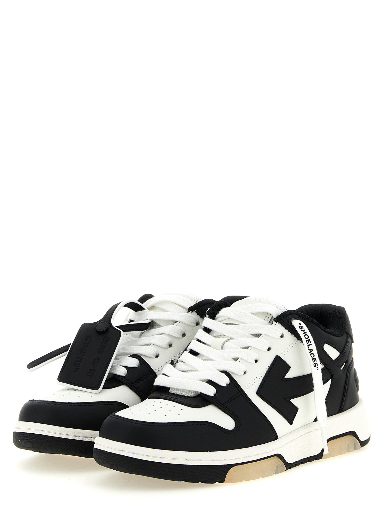 Sneakers by Off-White for women in polyester & calfskin leather bicolour, black, white, patterned & signature features an versatile design from the Women's Low Top Polyester & Calfskin Leather Sneakers collection, highlighting a versatile low-top style for a premium, high-fashion look.