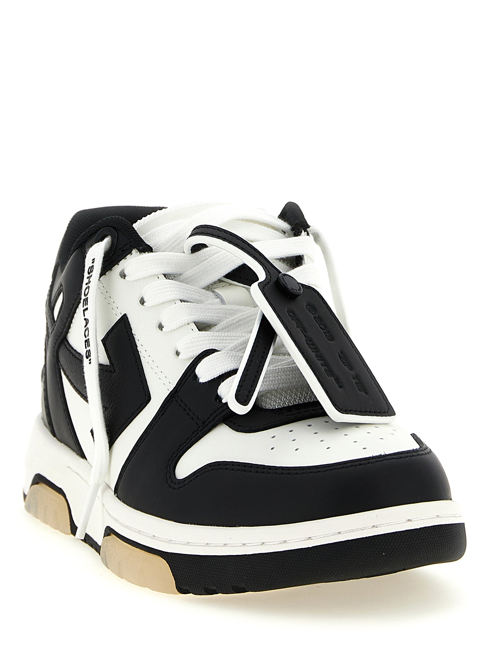Sneakers by Off-White for women in polyester & calfskin leather bicolour, black, white, patterned & signature features a chic design, perfectly showcasing the chic low-top style of this Women's Low Top Polyester & Calfskin Leather Sneakers.