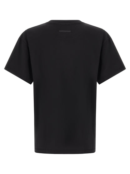 T-Shirt by MM6 Maison Margiela for men in cotton black & signature showcases a fashionable silhouette, elegantly detailed with a fashionable and crew neckline for a sophisticated, high-fashion look.