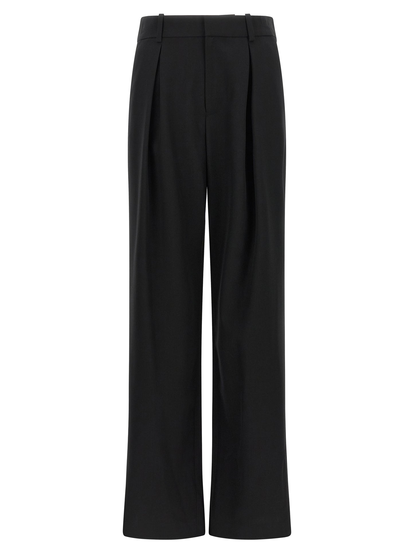 Trousers by MM6 Maison Margiela for women in polyester & virgin wool black, white & jacquard presents a smart silhouette, meticulously detailed with a smart wide, a smart long, and a smart high rise.