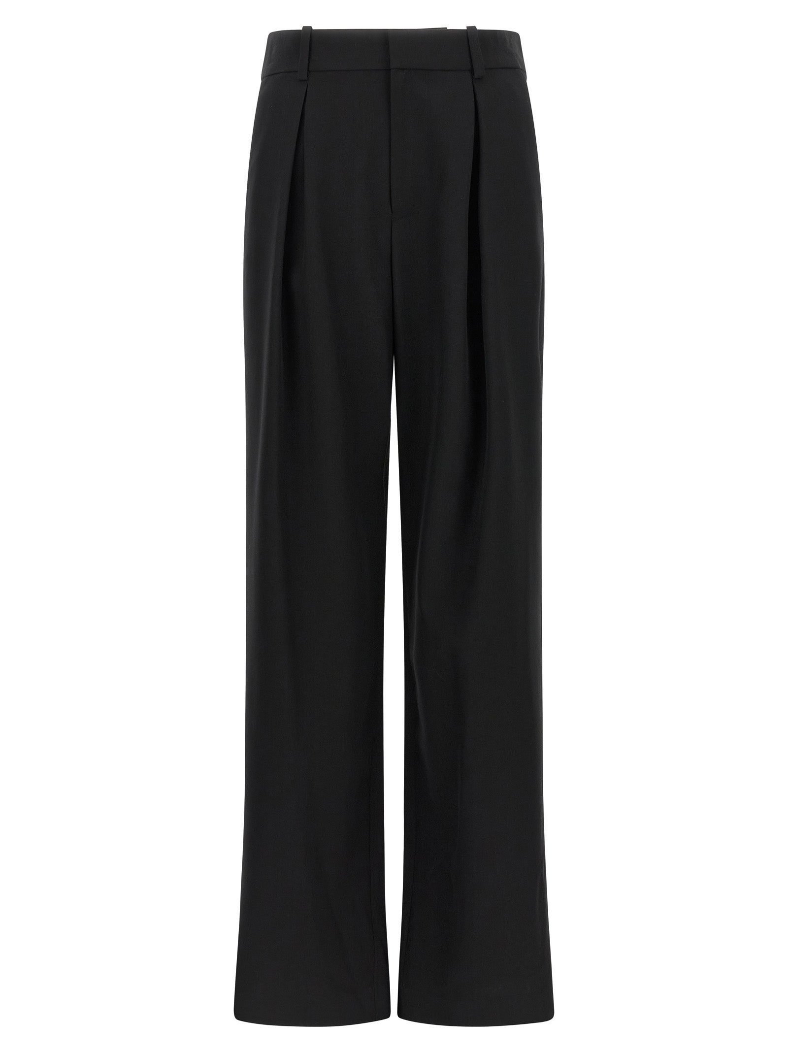 Trousers by MM6 Maison Margiela for women in polyester & virgin wool black, white & jacquard presents a smart silhouette, meticulously detailed with a smart wide, a smart long, and a smart high rise.