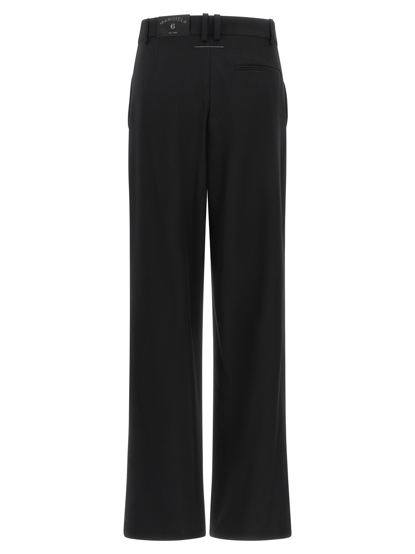 Trousers by MM6 Maison Margiela for women in polyester & virgin wool black, white & jacquard features a artisanal silhouette, showcasing a sophisticated wide with a long and high rise for a artisanal finish.