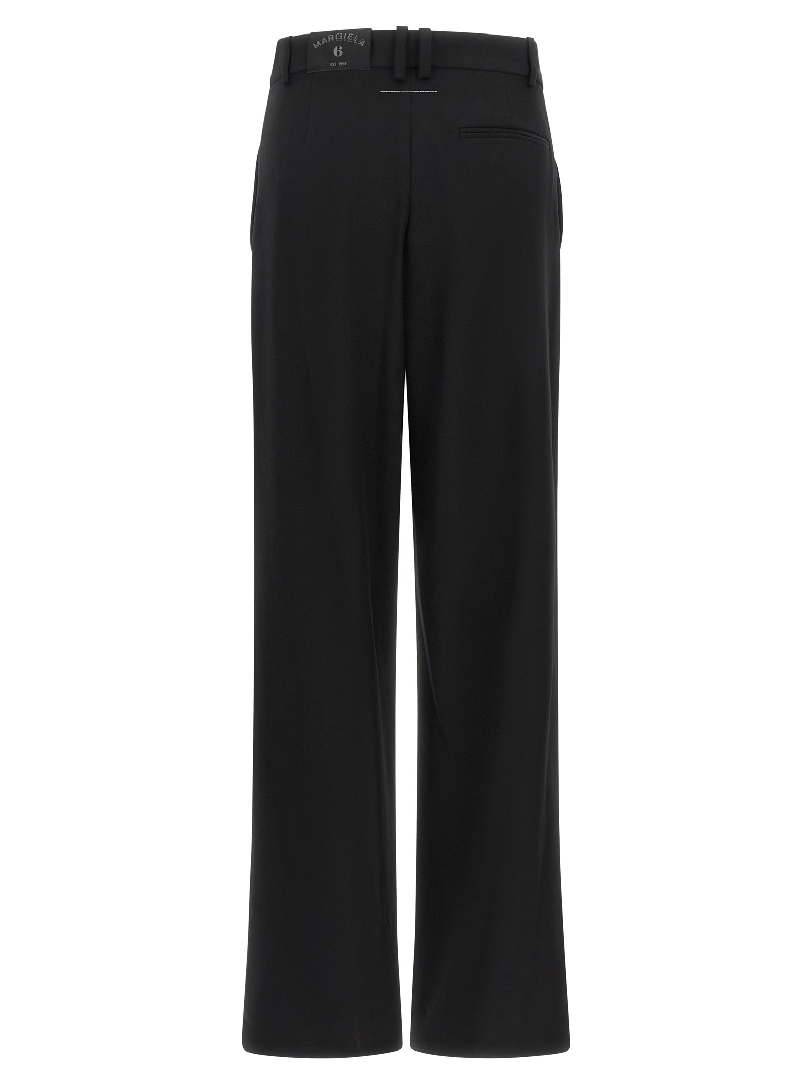 Trousers by MM6 Maison Margiela for women in polyester & virgin wool black, white & jacquard features a artisanal silhouette, showcasing a sophisticated wide with a long and high rise for a artisanal finish.