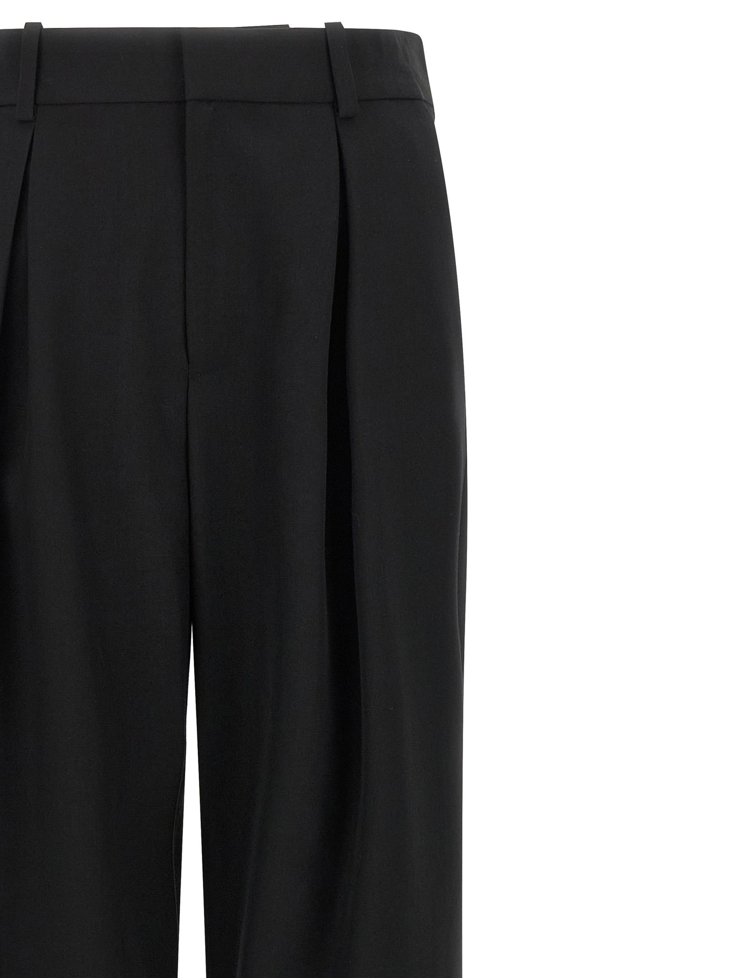 Trousers by MM6 Maison Margiela for women in polyester & virgin wool black, white & jacquard presents a perennial silhouette, meticulously tailored with a wide cut, long finish, and an elegant high rise.