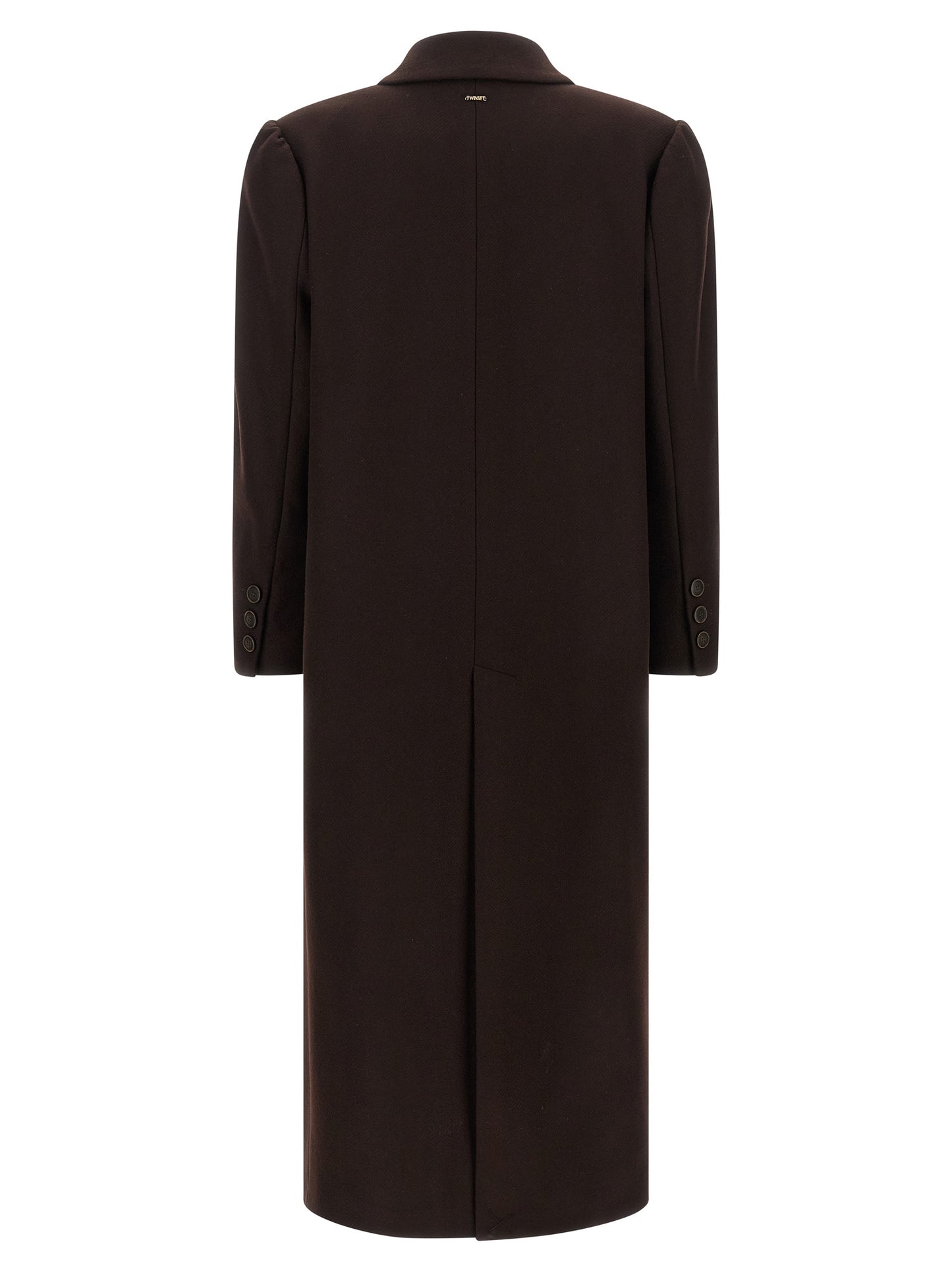 Overcoat by Twinset for women in polyamide wool brown presents a luxurious silhouette, showcasing a luxurious split neckline and sophisticated pockets for a premium, luxurious look.