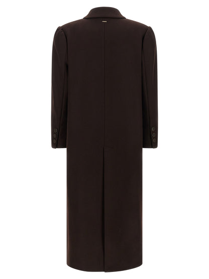 Overcoat by Twinset for women in polyamide wool brown presents a luxurious silhouette, showcasing a luxurious split neckline and sophisticated pockets for a premium, luxurious look.
