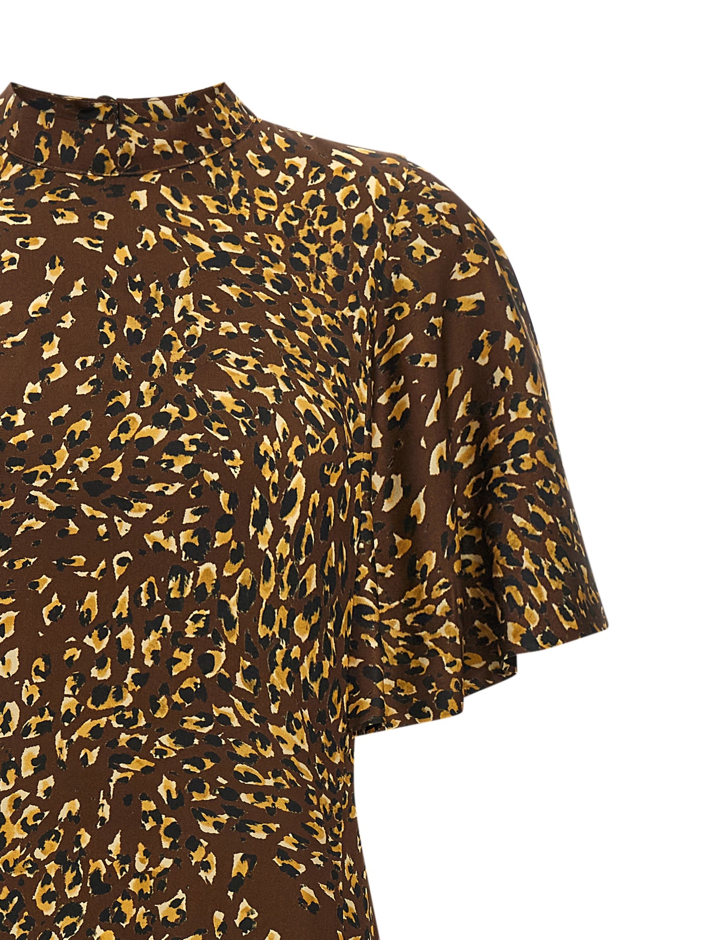 Dress by Twinset for women in viscose animal, black, brown, ocher & print features a dramatic silhouette, showcasing an elegant high-neck neckline and that flows into a dramatic long.
