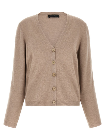 Cardigan by Fabiana Filippi for women in silk cashmere virgin wool beige showcases a captivating silhouette, artfully detailed with a captivating and v-neck neckline for a truly sophisticated captivating look.