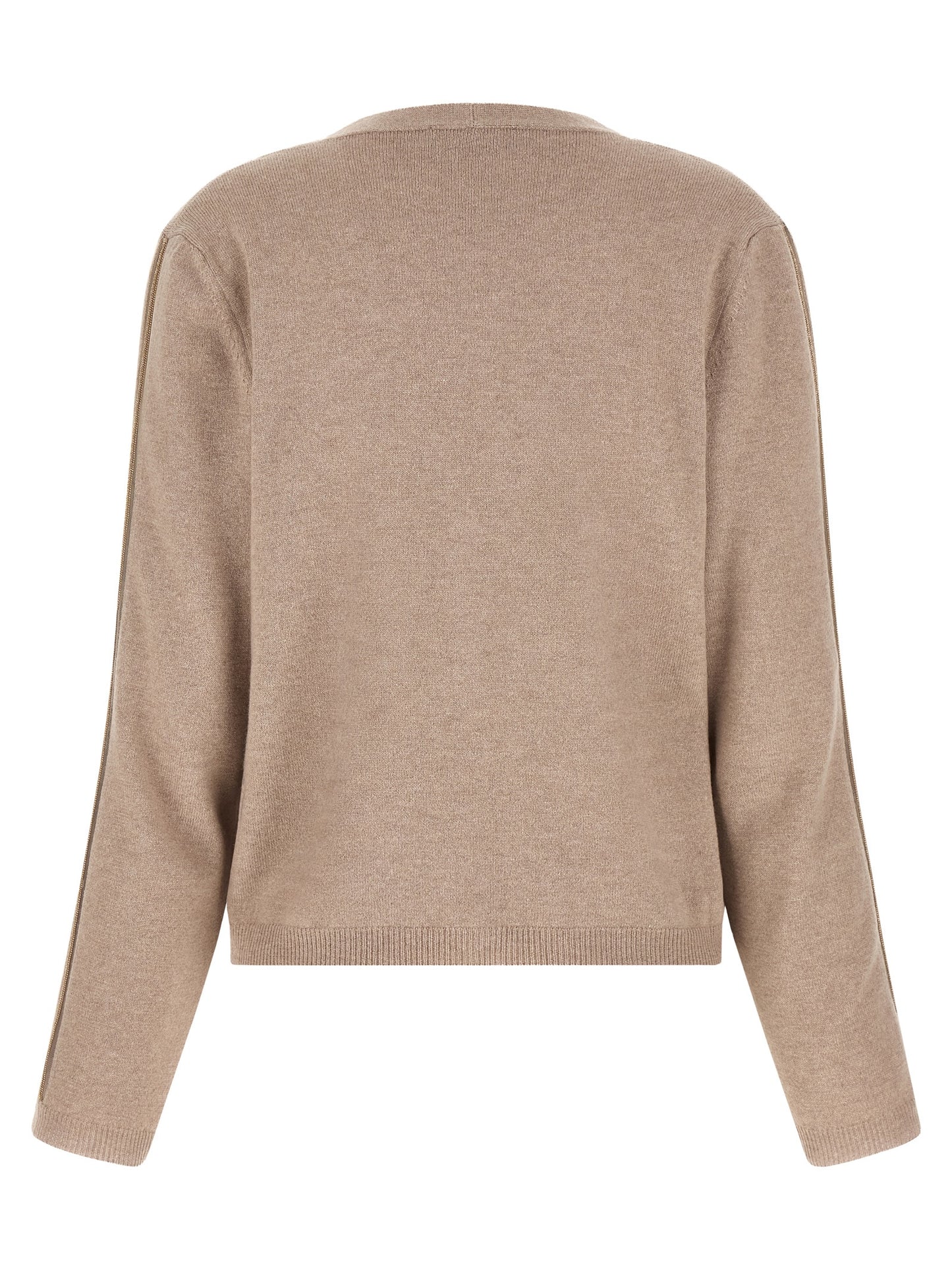 Cardigan by Fabiana Filippi for women in silk cashmere virgin wool beige features a nuanced silhouette with a refined v-neck neckline and nuanced detailing for a sophisticated look.