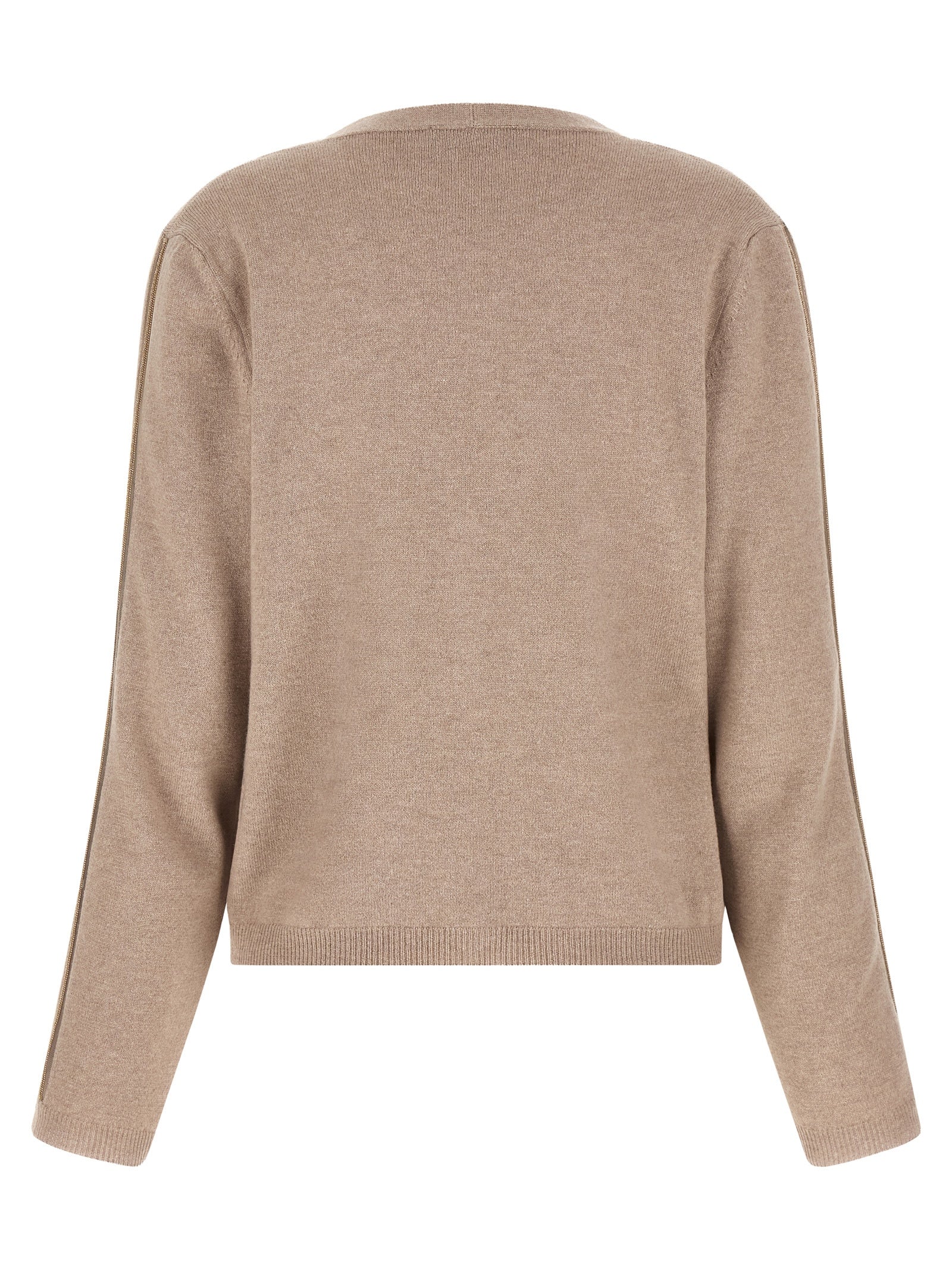 Cardigan by Fabiana Filippi for women in silk cashmere virgin wool beige features a nuanced silhouette with a refined v-neck neckline and nuanced detailing for a sophisticated look.