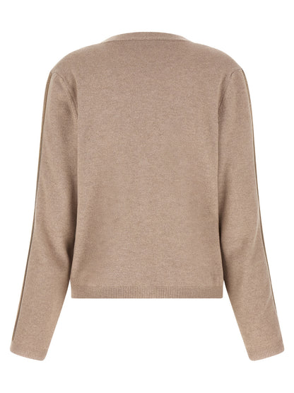 Cardigan by Fabiana Filippi for women in silk cashmere virgin wool beige features a nuanced silhouette with a refined v-neck neckline and nuanced detailing for a sophisticated look.