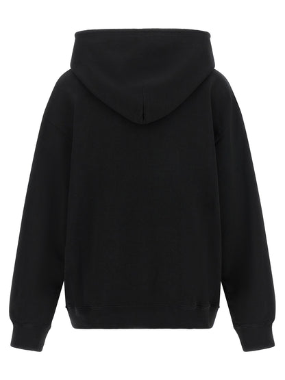 Sweatshirt Hoodie by MM6 Maison Margiela for women in cotton black, white & signature features a authentic silhouette, showcasing a sophisticated hooded neckline and authentic detail for a refined finish.