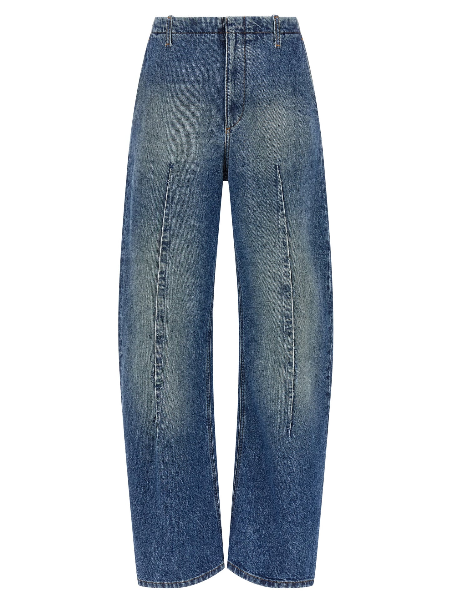 Jeans by MM6 Maison Margiela for women in denim cotton blue & white presents a refined pantology silhouette, artfully defined by a refined pantology , long, and a sophisticated high rise.