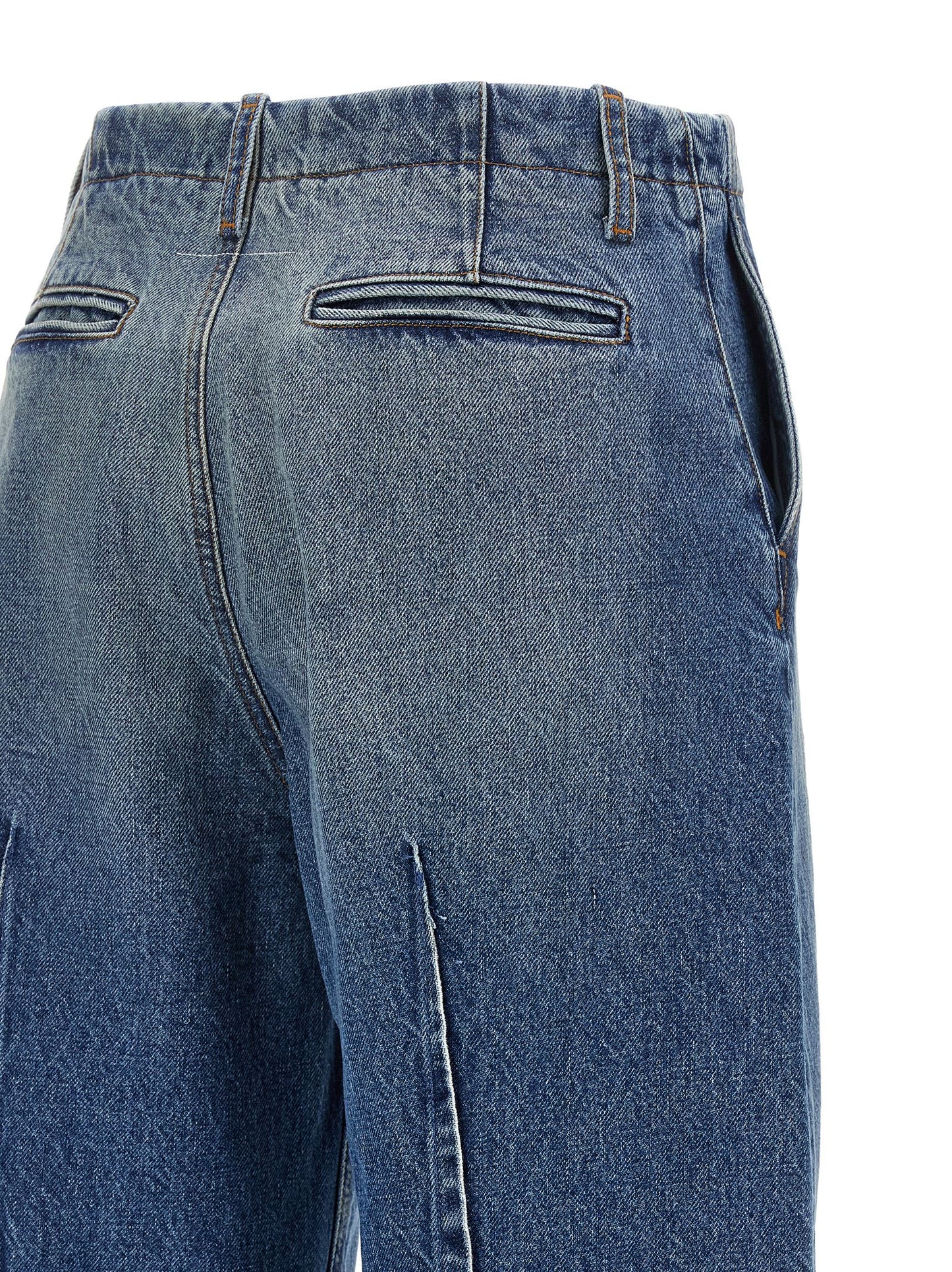 Jeans by MM6 Maison Margiela for women in denim cotton blue & white features a polished silhouette with a polished , reaching a polished long and finished with a polished high rise.