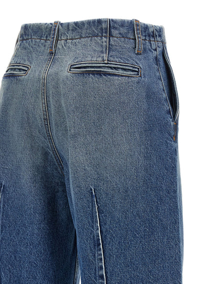 Jeans by MM6 Maison Margiela for women in denim cotton blue & white features a polished silhouette with a polished , reaching a polished long and finished with a polished high rise.