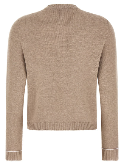 Cardigan by Fabiana Filippi for women in silk cashmere virgin wool beige features an crisp silhouette, showcasing a sophisticated crew neckline and detail for a truly crisp finish.