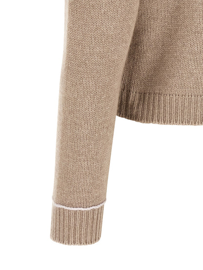 Cardigan by Fabiana Filippi for women in silk cashmere virgin wool beige features a nuanced silhouette with a refined and nuanced detailing for a sophisticated look.