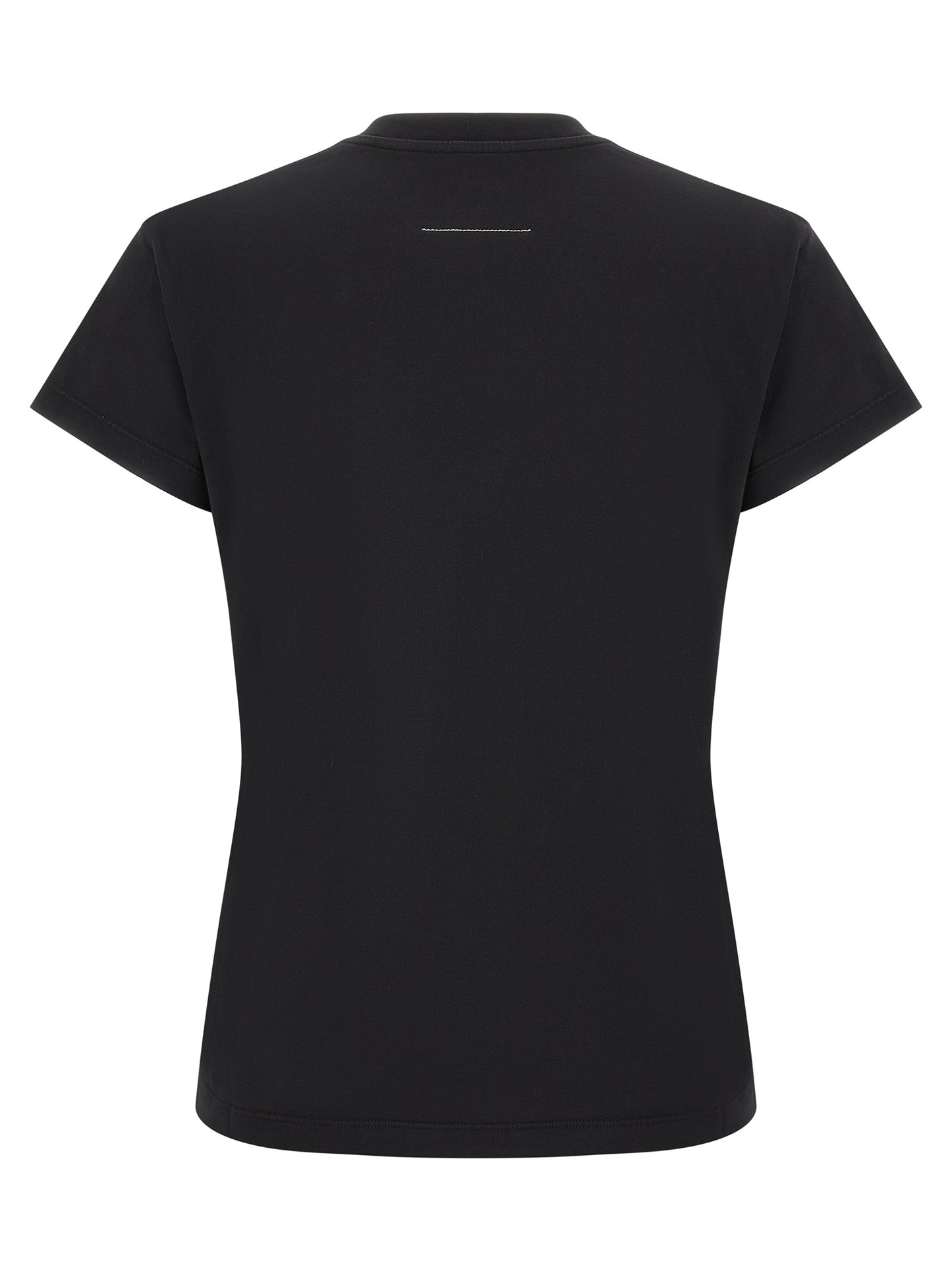 T-Shirt by MM6 Maison Margiela for women in cotton black, white & signature features a plush silhouette, showcasing a sophisticated crew neckline and for a truly plush finish.