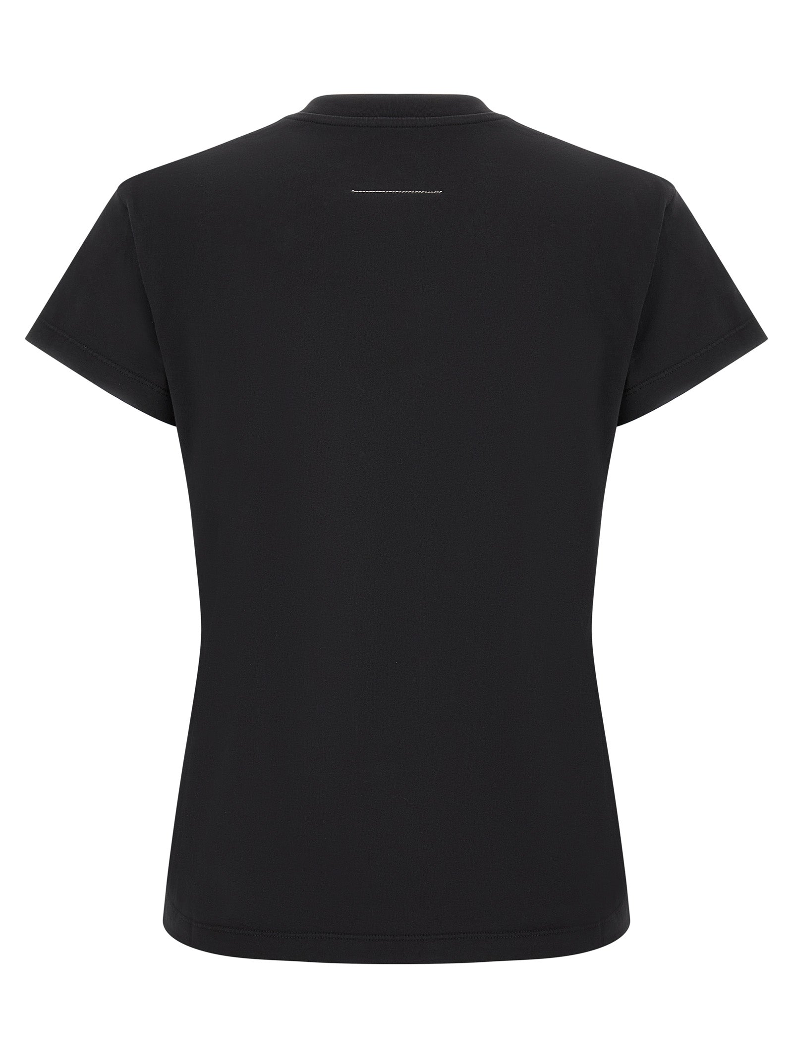 T-Shirt by MM6 Maison Margiela for women in cotton black, white & signature features a plush silhouette, showcasing a sophisticated crew neckline and for a truly plush finish.