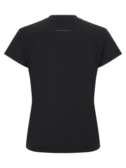 T-Shirt by MM6 Maison Margiela for women in cotton black, white & signature features a plush silhouette, showcasing a sophisticated crew neckline and for a truly plush finish.
