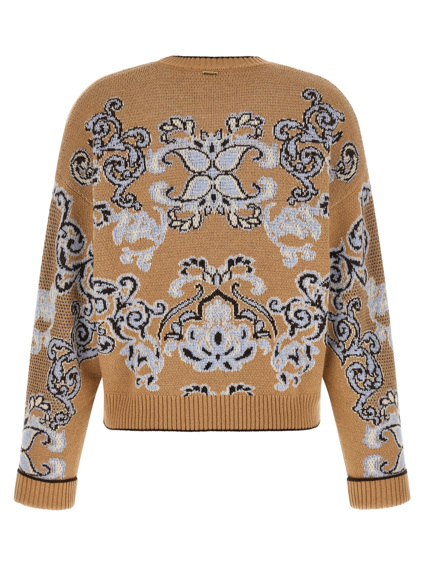 Cardigan by Twinset for women in cashmere wool polyamide & viscose brown & jacquard presents a textural silhouette, artfully finished with a textural crew neckline and for a sophisticated, textural look.