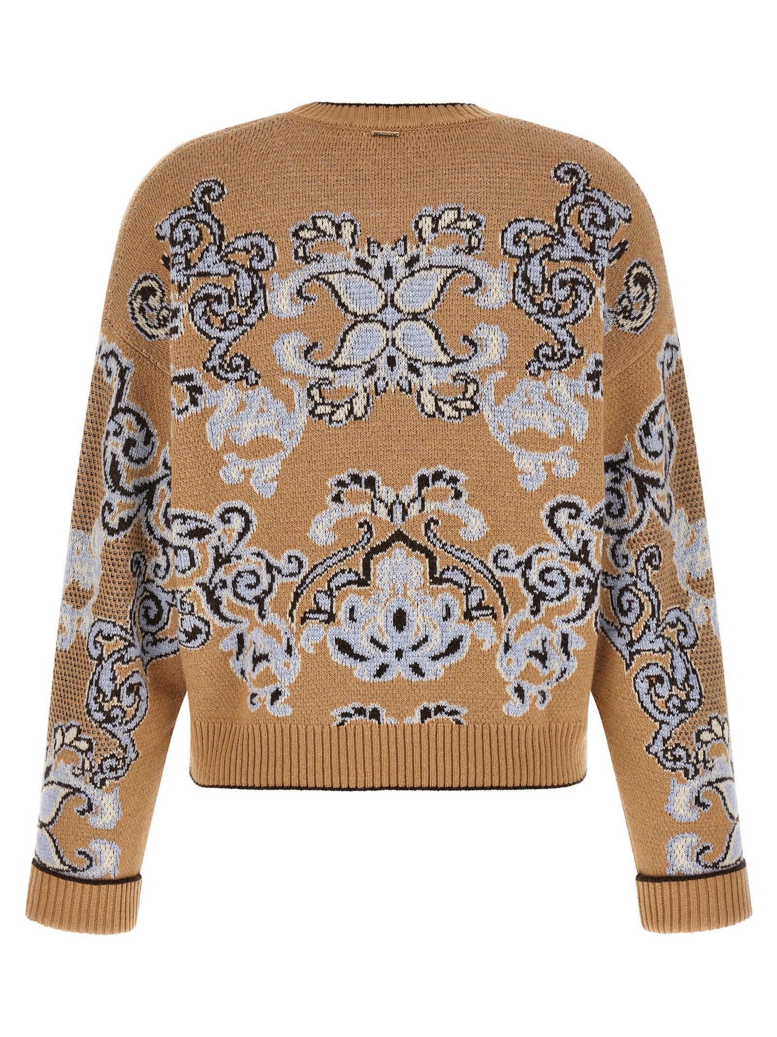 Cardigan by Twinset for women in cashmere wool polyamide & viscose brown & jacquard presents a textural silhouette, artfully finished with a textural crew neckline and for a sophisticated, textural look.
