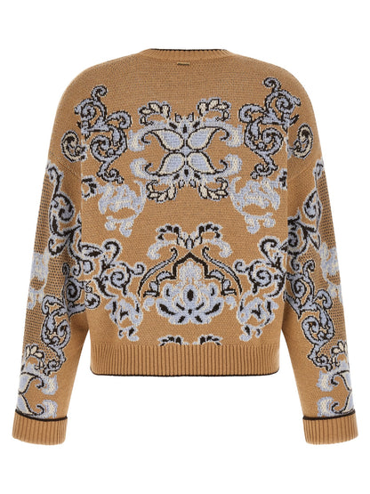 Cardigan by Twinset for women in cashmere wool polyamide & viscose brown & jacquard presents a textural silhouette, artfully finished with a textural crew neckline and for a sophisticated, textural look.