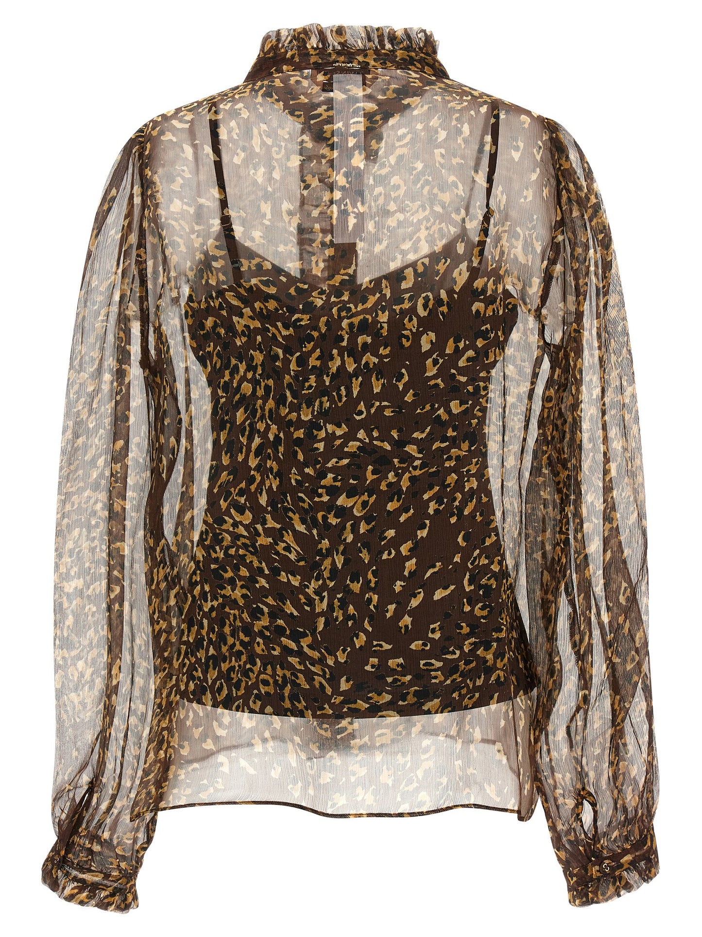 Blouse by Twinset for women in polyester & silk animal, brown, transparent & print features an polished silhouette, showcasing a sophisticated v-neck neckline and detail for a truly polished finish.