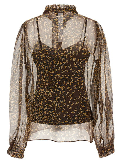 Blouse by Twinset for women in polyester & silk animal, brown, transparent & print features an polished silhouette, showcasing a sophisticated v-neck neckline and detail for a truly polished finish.