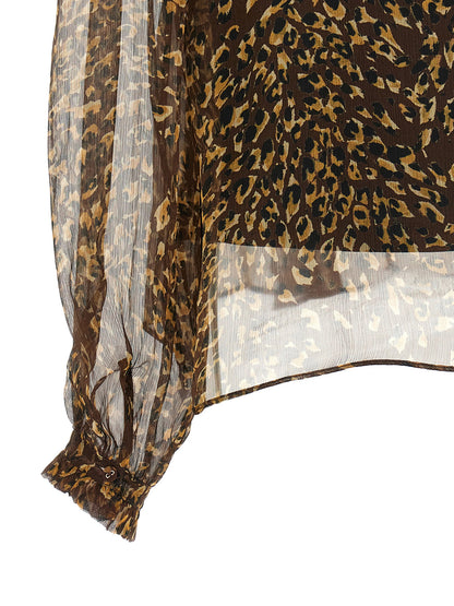 Blouse by Twinset for women in polyester & silk animal, brown, transparent & print showcases a sleek silhouette, elegantly detailed with a sleek and for a sleek finish.