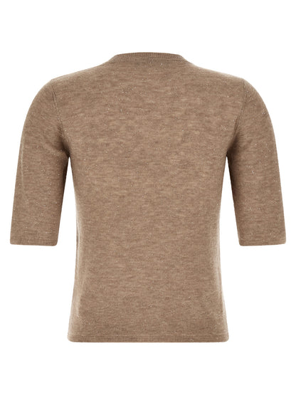 Sweater by Fabiana Filippi for women in wool & sequins beige features an polished silhouette, showcasing refined and a sophisticated round neckline for a truly polished finish.