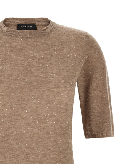 Sweater by Fabiana Filippi for women in wool & sequins beige showcases a sumptuous silhouette, artfully finished with a sumptuous and for a sophisticated, sumptuous look.