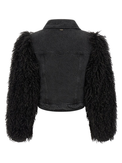 Trucker Jacket by Twinset for women in denim cotton black & gold presents a effortlessly chic silhouette, showcasing a sophisticated and premium for a truly effortlessly chic finish.