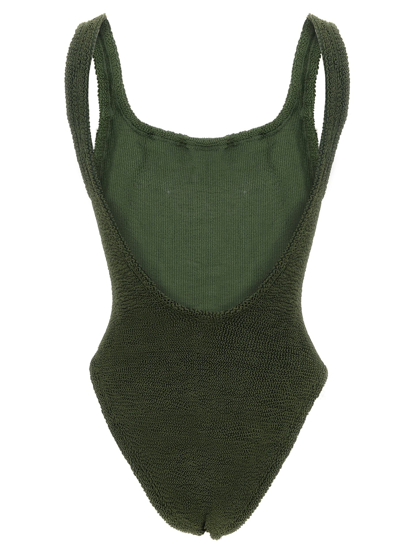 One-Piece Swimsuit by Hunza G for women in stretch polyamide bicolour, green & khaki features a ethereal silhouette, artfully capturing the essence of Women's Stretch Polyamide One-Piece Swimsuit with its ethereal design and refined cut.