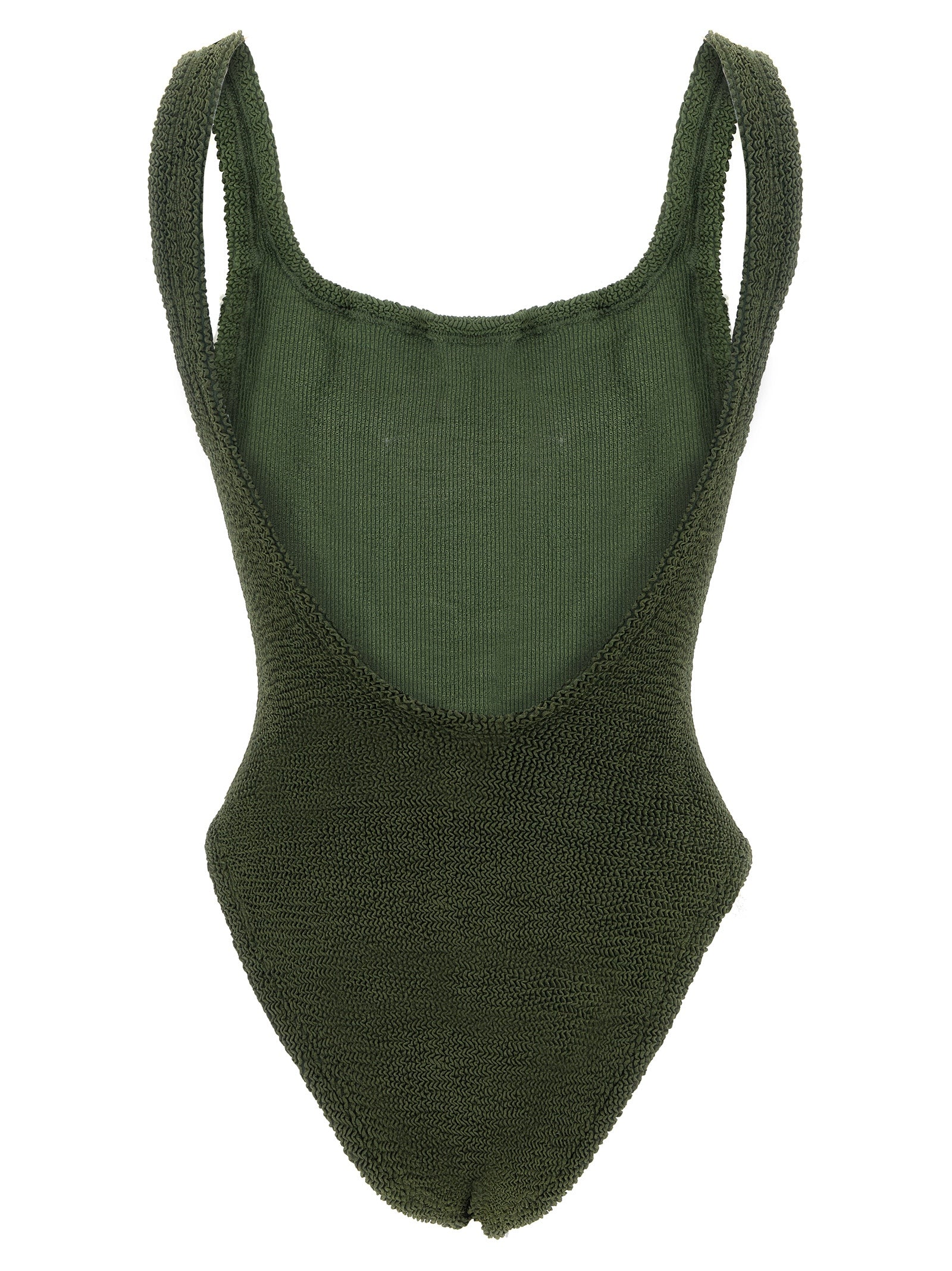 One-Piece Swimsuit by Hunza G for women in stretch polyamide bicolour, green & khaki features a ethereal silhouette, artfully capturing the essence of Women's Stretch Polyamide One-Piece Swimsuit with its ethereal design and refined cut.