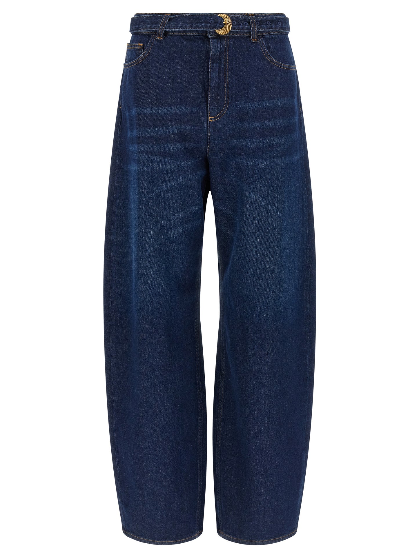 Jeans by Twinset for women in denim cotton blue, gold & patterned presents a refined pantology silhouette, artfully defined by a refined pantology relaxed-fit, long, and a sophisticated high rise.