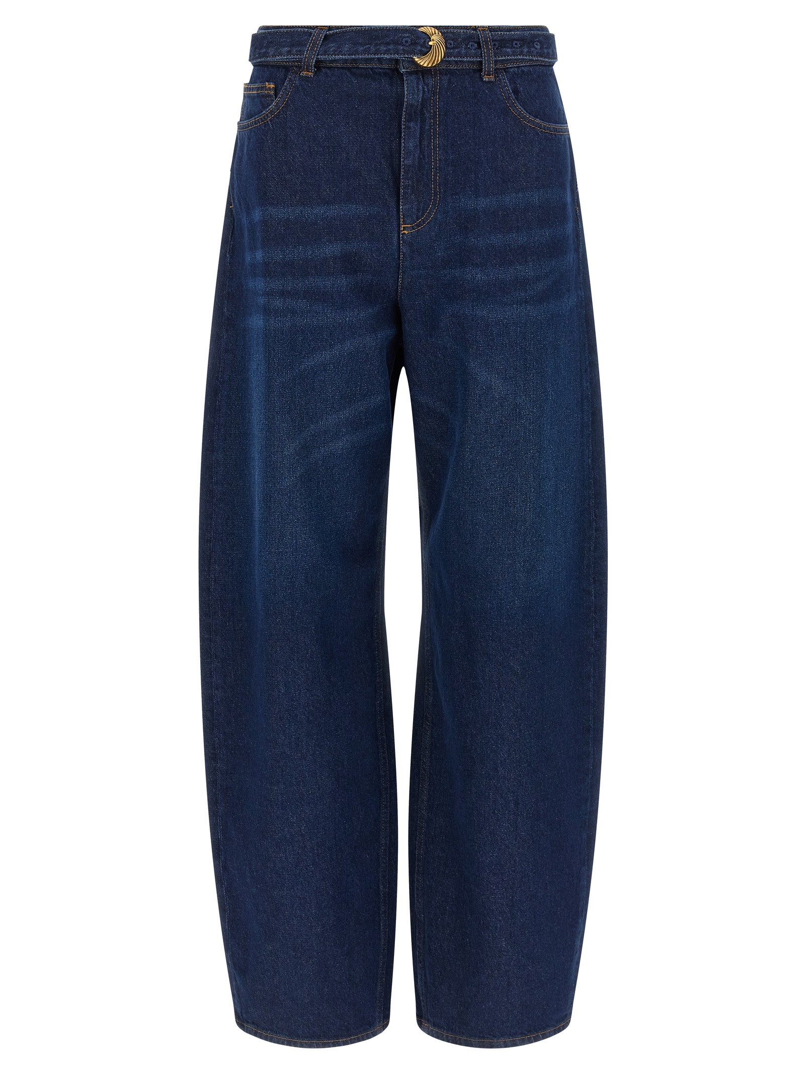 Jeans by Twinset for women in denim cotton blue, gold & patterned presents a refined pantology silhouette, artfully defined by a refined pantology relaxed-fit, long, and a sophisticated high rise.