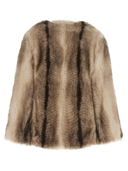 Overcoat by Twinset for women in polyester fur gradient, beige, black, brown, patterned & striped features a contemporary silhouette showcasing a contemporary v-neck hooded neckline and refined hooded for a sophisticated finish.