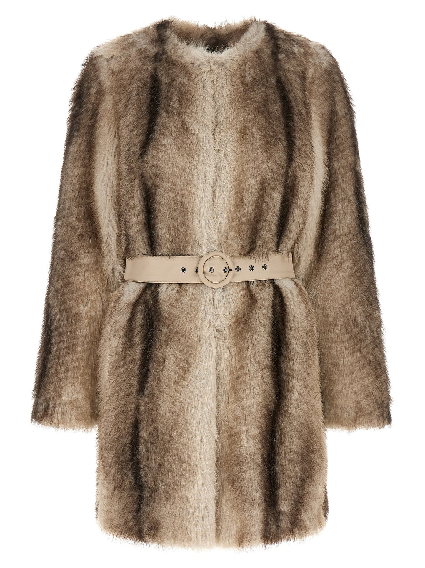 Overcoat by Twinset for women in polyester & fur beige & brown features a cosy chic silhouette, artfully detailed with a sophisticated round neckline and premium for a cosy chic finish.