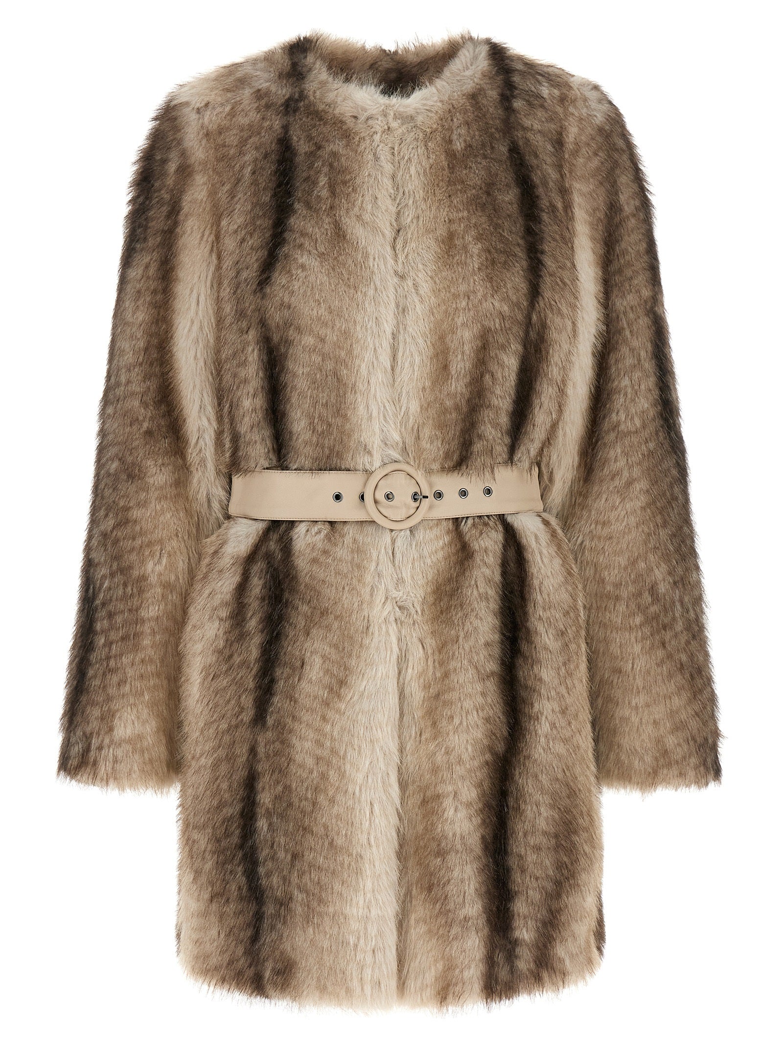 Overcoat by Twinset for women in polyester & fur beige & brown features a cosy chic silhouette, artfully detailed with a sophisticated round neckline and premium for a cosy chic finish.