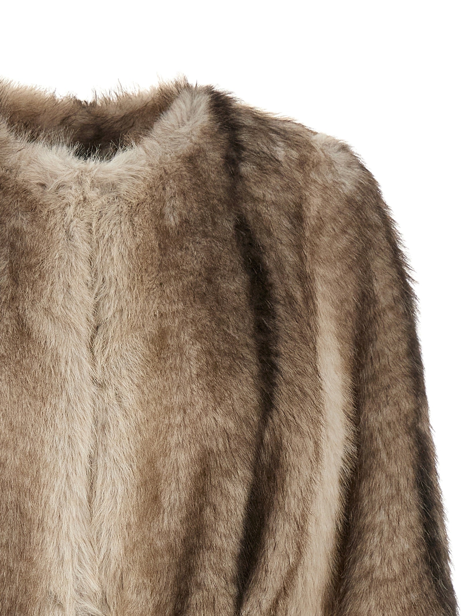 Overcoat by Twinset for women in polyester & fur beige & brown features an voluminous silhouette, showcasing distinct and a voluminous round neckline for a truly voluminous aesthetic.